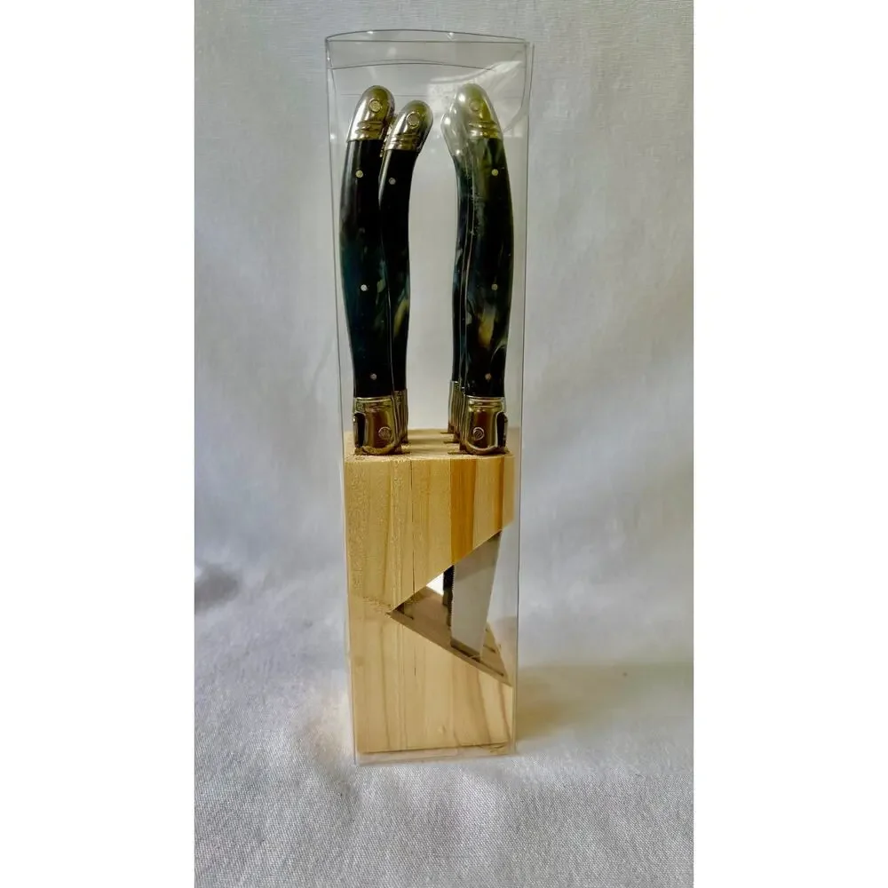 French Modern Laguiole  Stainless Steel Charcoal Gray Resin Steak Knives Set  6